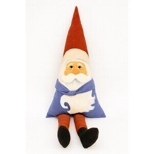 Santa Claus Pillow Doll With Red Hat & Blue Outfit | Vintage Hand Painted Christ